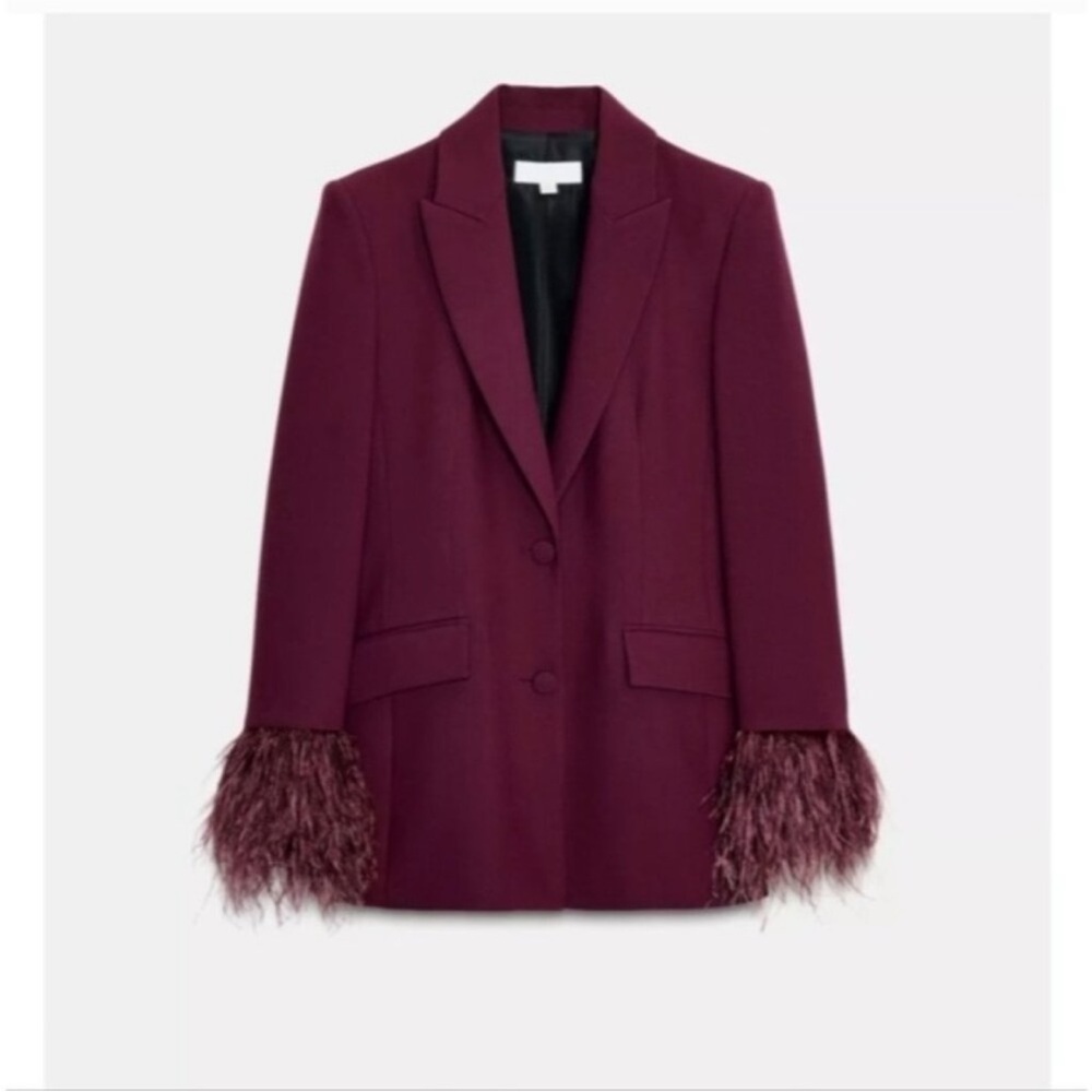Zara Burgundy Blazer with Feather Cuffs Size Small NWT